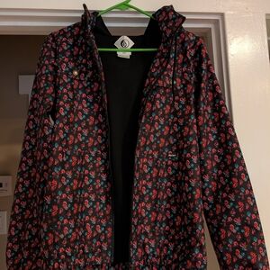 Volcom Black Jacket with Rose Print